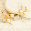 Wholesale Women's Niche Style Snakeshaped Titanium Steel And Stainless Steel Earrings Set With Imitation Pearls Featuring Animal And Zodiac Patterns