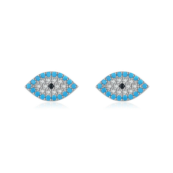 Wholesale Women's Niche Style 925 Sterling Silver Microinlaid Turquoise Devil's Eye Jewelry Set Earrings Necklace