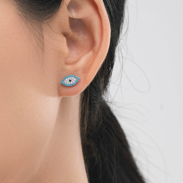 Wholesale Women's Niche Style 925 Sterling Silver Microinlaid Turquoise Devil's Eye Jewelry Set Earrings Necklace