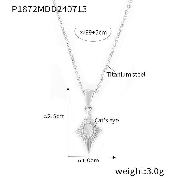 Wholesale Women's Niche Style Titanium Steel Clavicle Chain With Star Opal Pendant And Seashells Ring Quadrilateral Pattern Electroplating Treatment