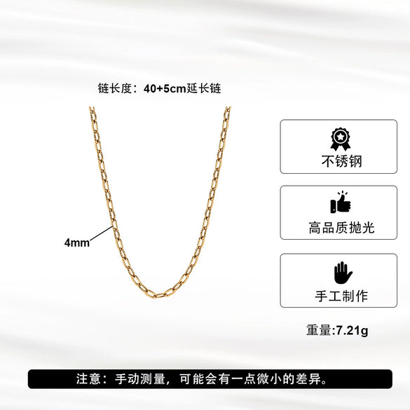 Wholesale Women's Nonfading Waterproof Vacuumplated Geometric Stainless Steel Calendering Chain Necklace