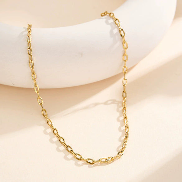 Wholesale Women's Nonfading Waterproof Vacuumplated Geometric Stainless Steel Calendering Chain Necklace