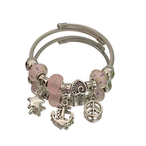 Wholesale Women's Ocean Element Anchor Pendant Beaded Bracelet Stainless Steel Electroplated Jewelry
