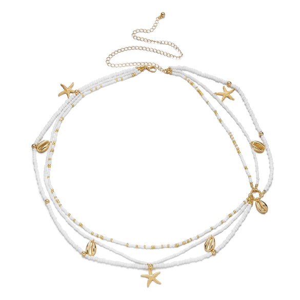 Wholesale Women's Ocean Element Waist Chain With Starfish Conch Shell Pendant Zinc Alloy Beaded Body Chain