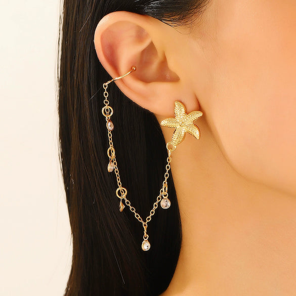 Wholesale Women's Ocean Vacation Style Exaggerated Starfish Earrings In Alloy With Electroplating