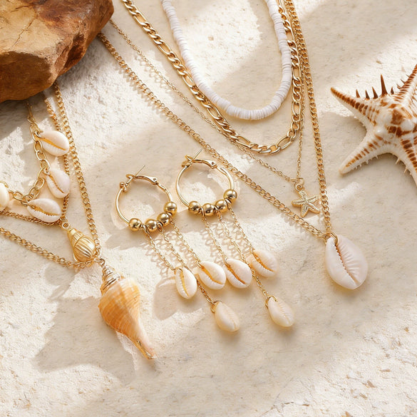 Wholesale Women's Oceanstyle Marine Life Pattern Zinc Alloy Electroplated Earrings And Necklace Set