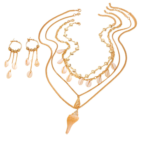 Wholesale Women's Oceanstyle Marine Life Pattern Zinc Alloy Electroplated Earrings And Necklace Set