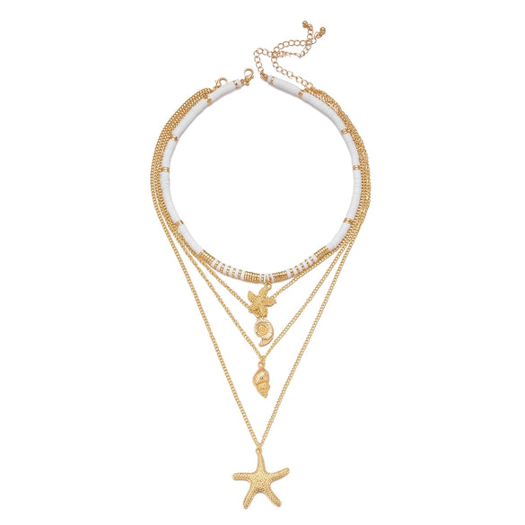 Wholesale Women's Oceanthemed Multilayer Starfish Beaded Necklace With Geometric And Animal Patterns Made Of Alloy And Electroplated