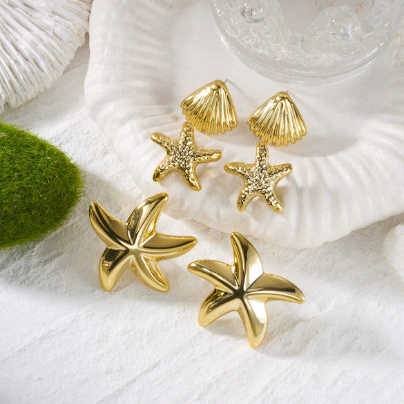 Wholesale Women's Oceanthemed Starfish Shell Multipiece Earring Set In Plastic And Steel With Electroplating And Animal Zodiac Patterns