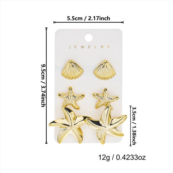 Wholesale Women's Oceanthemed Starfish Shell Multipiece Earring Set In Plastic And Steel With Electroplating And Animal Zodiac Patterns