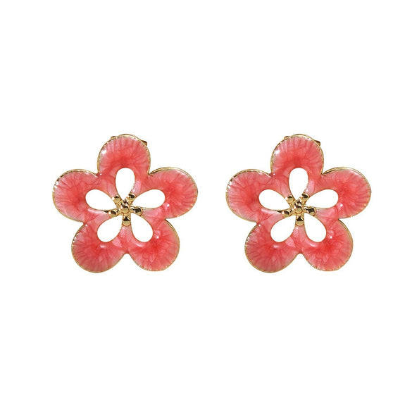 Wholesale Women's Oil Drip Hollow Stainless Steel Flower Earrings