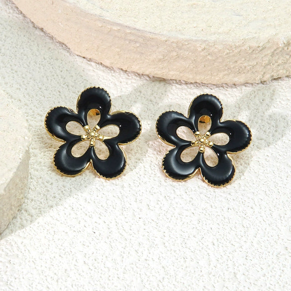 Wholesale Women's Oil Drip Hollow Stainless Steel Flower Earrings