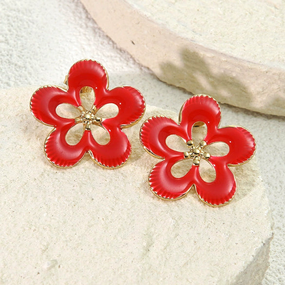 Wholesale Women's Oil Drip Hollow Stainless Steel Flower Earrings