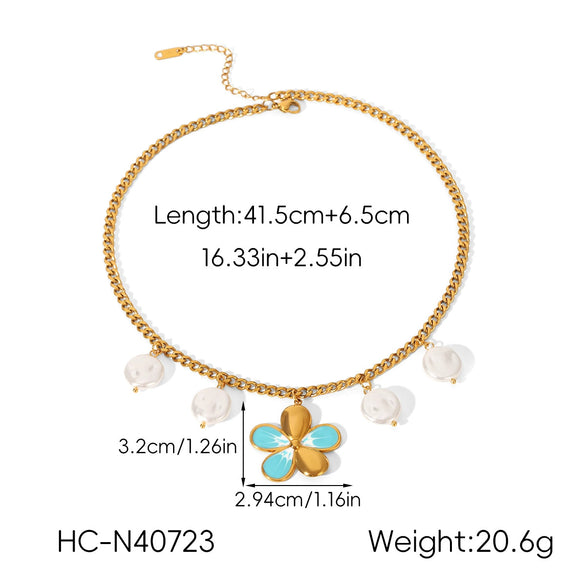 Wholesale Women's Oildrip Flower Stainless Steel Electroplated Necklace With Pearl Tassel Chain