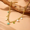 Wholesale Women's Old Money Style Stainless Steel Electroplated Necklace With Butterfly Daisy Turquoise Flower Pendant