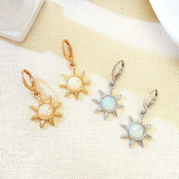 Wholesale Women's Opal Sun Earrings Alloy Geometric Electroplated