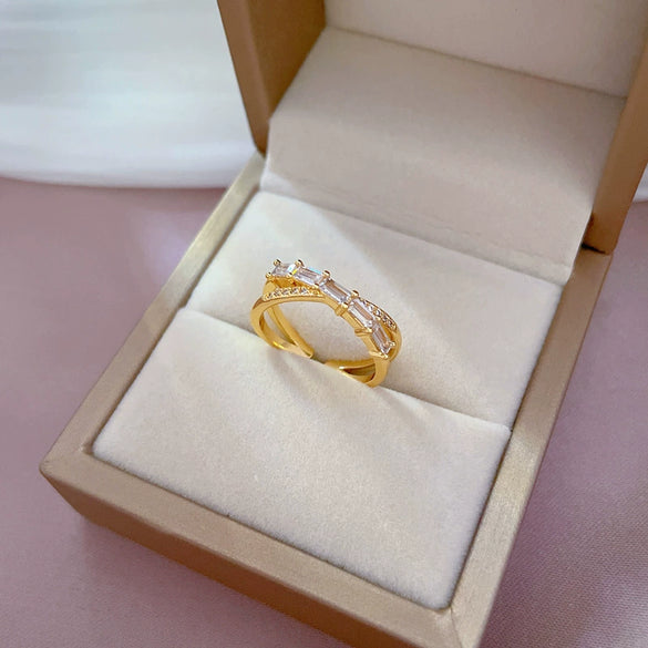 Wholesale Women's Open Cross Ring With Crown Pattern Real Gold Plated Brass And Zircon Inlay
