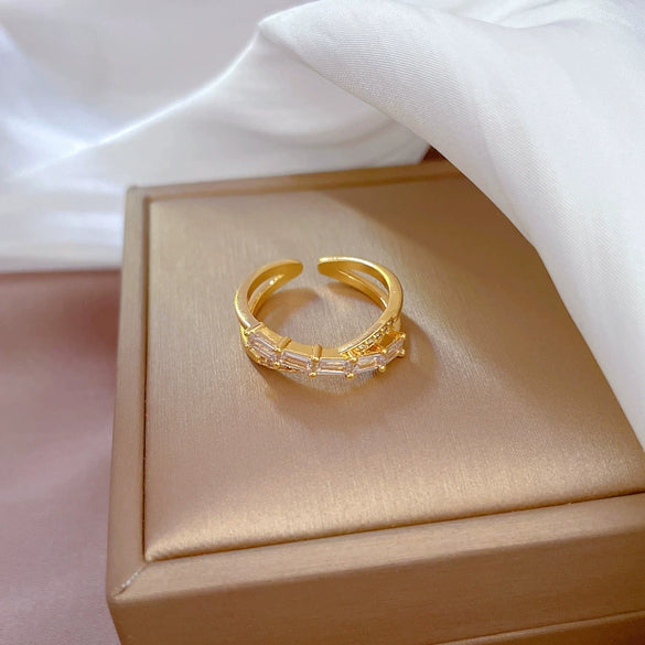 Wholesale Women's Open Cross Ring With Crown Pattern Real Gold Plated Brass And Zircon Inlay
