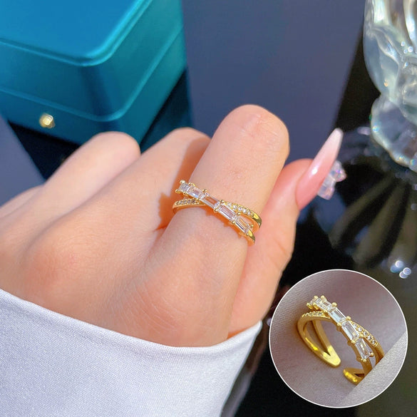 Wholesale Women's Open Cross Ring With Crown Pattern Real Gold Plated Brass And Zircon Inlay
