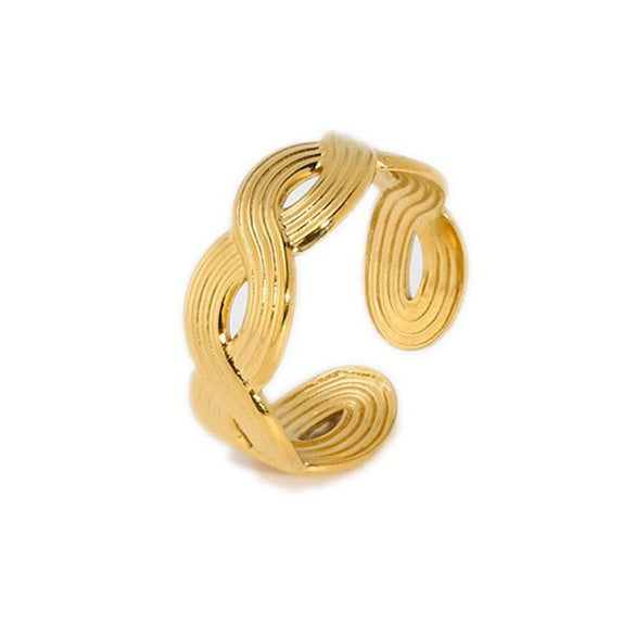 Wholesale Women's Open Ring In Ins Fashion Style Titanium Steel And Stainless Steel Hollow Double Twist Geometric Pattern Pvd Furnace Real Gold Treatment