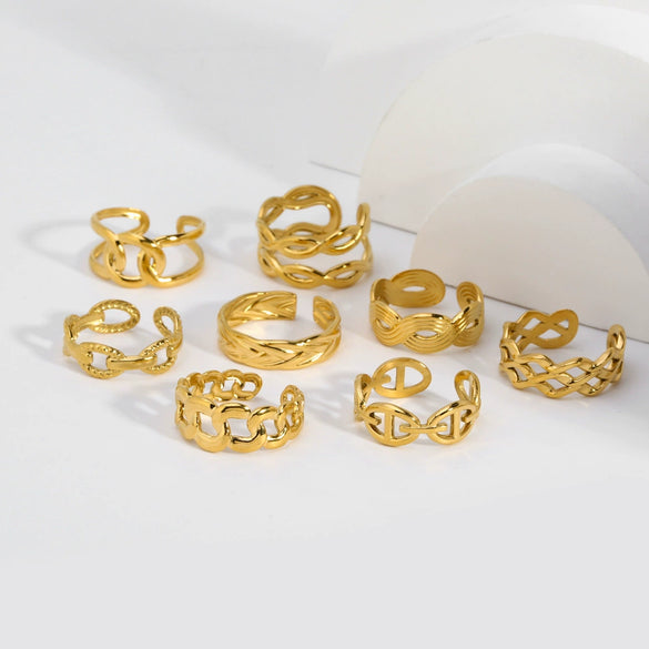 Wholesale Women's Open Ring In Ins Fashion Style Titanium Steel And Stainless Steel Hollow Double Twist Geometric Pattern Pvd Furnace Real Gold Treatment