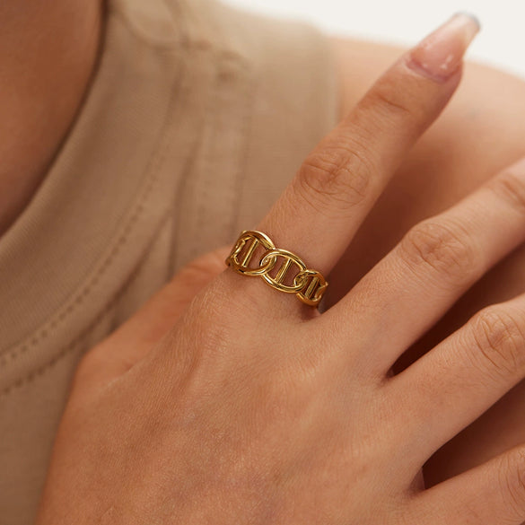 Wholesale Women's Open Ring In Ins Fashion Style Titanium Steel And Stainless Steel Hollow Double Twist Geometric Pattern Pvd Furnace Real Gold Treatment