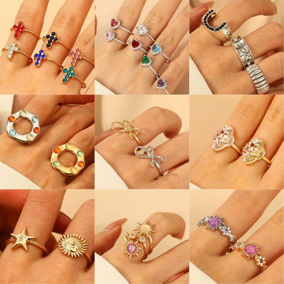 Wholesale Women's Open Ring In Ins Style With Sunflower And Heart Shape Pattern Made Of Copper With Electroplating Treatment