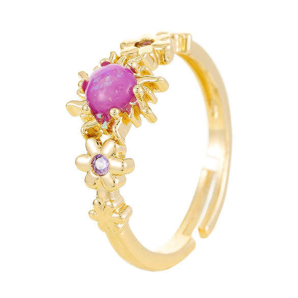 Wholesale Women's Open Ring In Ins Style With Sunflower And Heart Shape Pattern Made Of Copper With Electroplating Treatment