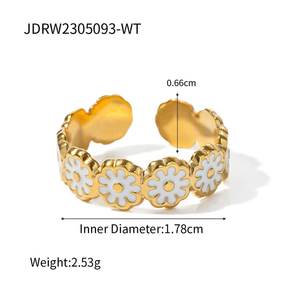 Wholesale Women's Open Ring Stainless Steel Geometric Electroplated Daisy Flower Design
