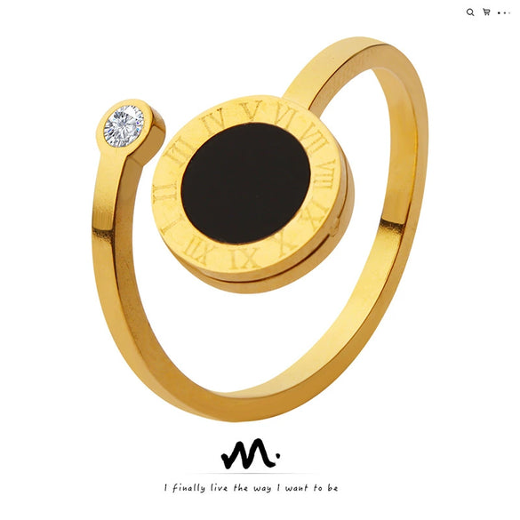 Wholesale Women's Open Ring 316L Stainless Steel Acrylic Zircon Goldplated Geometric Letter Number Inlay Jewelry