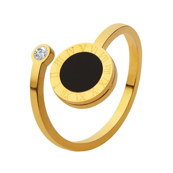Wholesale Women's Open Ring 316L Stainless Steel Acrylic Zircon Goldplated Geometric Letter Number Inlay Jewelry