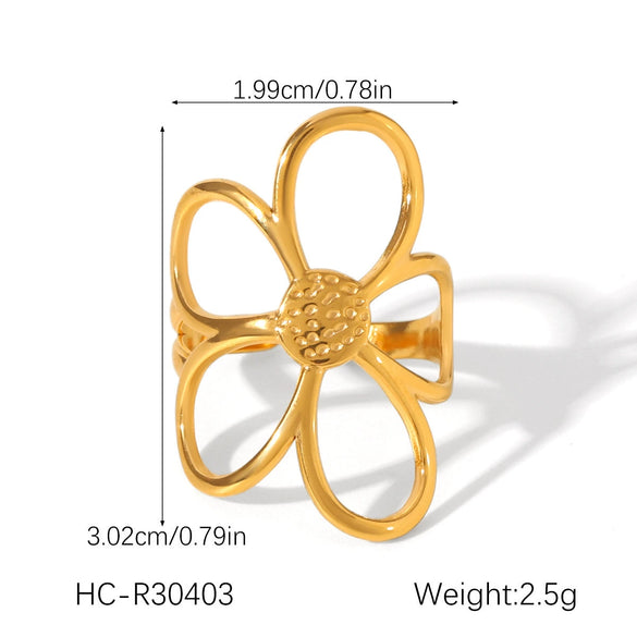 Wholesale Women's Open Rings Stainless Steel Gold And Silver Color Matching Cut Out Flower Electroplated Design