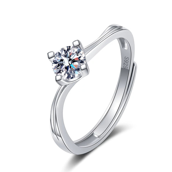 Wholesale Women's Open S925 Sterling Silver Geometric Ring With Mosan Diamond And Electroplating Treatment