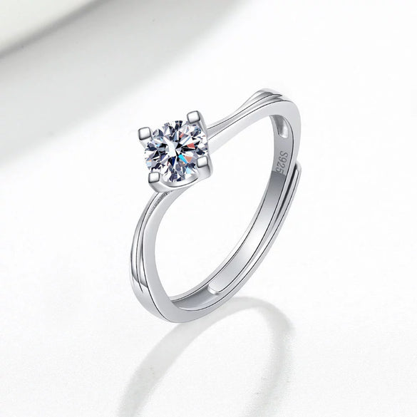 Wholesale Women's Open S925 Sterling Silver Geometric Ring With Mosan Diamond And Electroplating Treatment