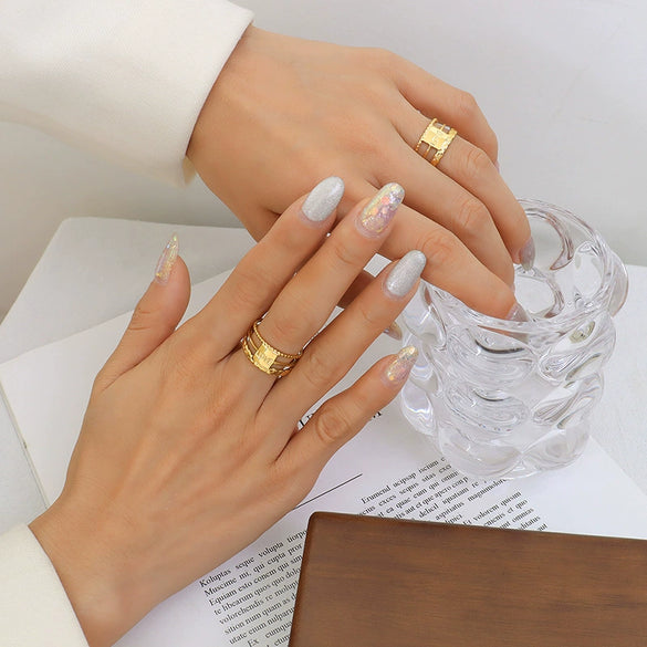 Wholesale Women's Open Titanium Steel Gold Plated Geometric Mix Match Fashion Ring With Electroplating