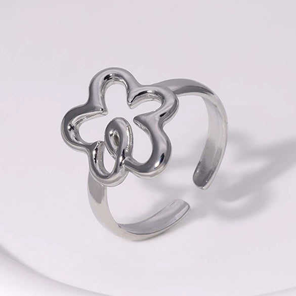 Wholesale Women's Open Titanium Steel Ring With Heart Leaves And Geometric Patterns Electroplated Non Fading Simple Cold Style