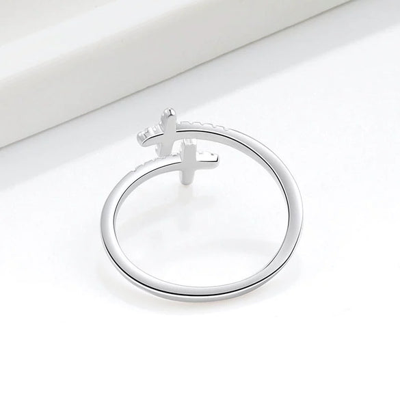 Wholesale Women's Open Zircon Cross Ring Copper Electroplated Simple Fashion