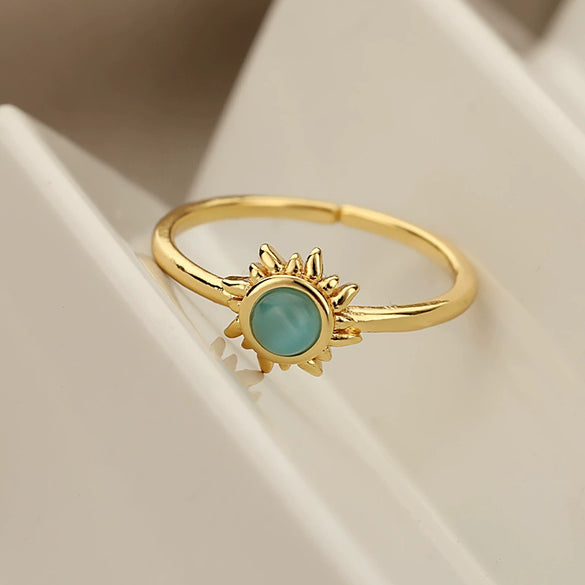 Wholesale Women's Opening Adjustable Sun Opal Ring Brass Electroplated