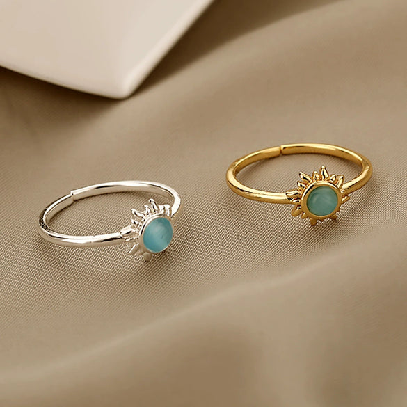 Wholesale Women's Opening Adjustable Sun Opal Ring Brass Electroplated