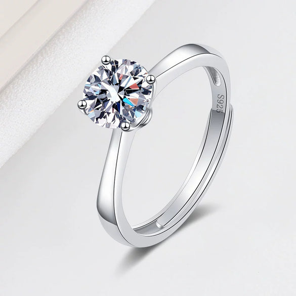 Wholesale Women's Opening Ring S925 Sterling Silver Geometric Electroplated Mosan Diamond Jewelry