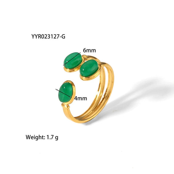 Wholesale Women's Opening Ring Titanium Steel Non Fading Inlaid Turquoise Drop Shape Electroplated Jewelry