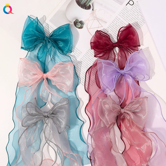Wholesale Women's Organza Handmade Duckbill Hair Clip Bow Ribbon Style Hair Accessories