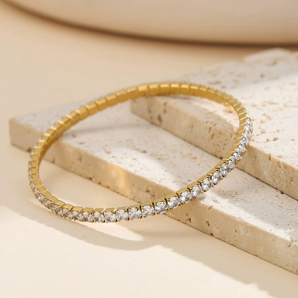 Wholesale Women's Original Design Geometric Stainless Steel Bracelets With Elastic Cord And Real Gold Plating