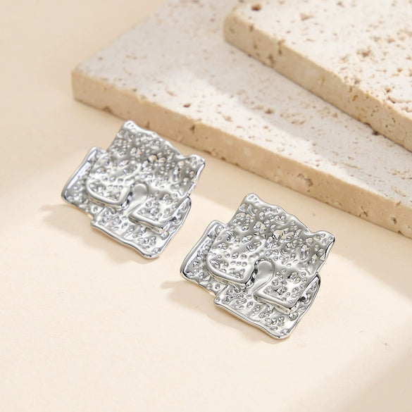 Wholesale Women's Original Design Geometric Stainless Steel Earrings With Irregular Pleated Texture And Vacuum Real Gold Plating