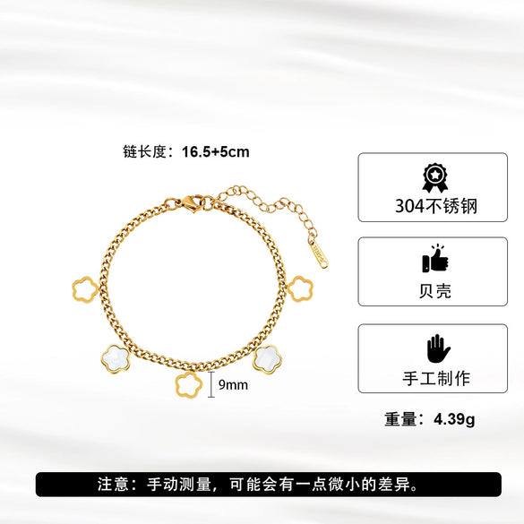 Wholesale Women's Original Design Geometric Stainless Steel Electroplated Flower Bracelets With Five Leaf Clover Jewelry