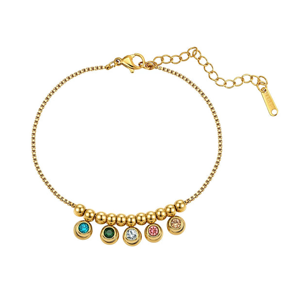 Wholesale Women's Original Design Geometric Stainless Steel Electroplated Gold Bead Clavicle Chain With Colorful Zircon Smile Pendant Necklace