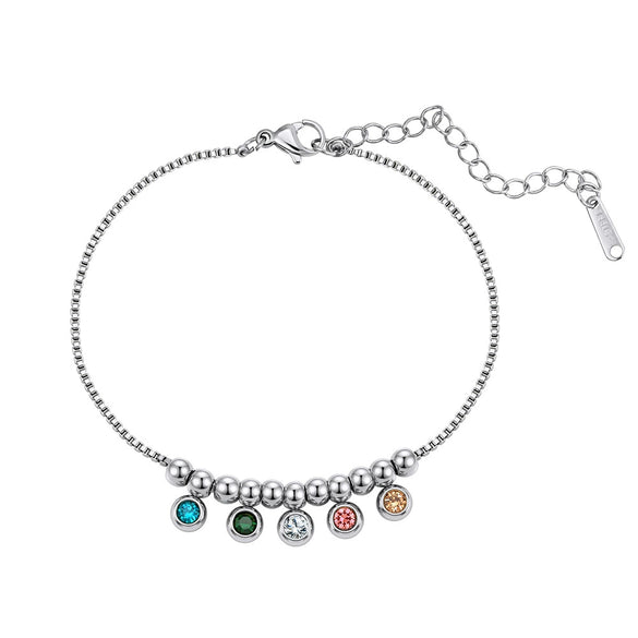 Wholesale Women's Original Design Geometric Stainless Steel Electroplated Gold Bead Clavicle Chain With Colorful Zircon Smile Pendant Necklace