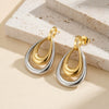 Wholesale Women's Original Design Geometric Titanium Steel Electroplated Doublelayer Colorblocking Water Drop Pendant Earrings