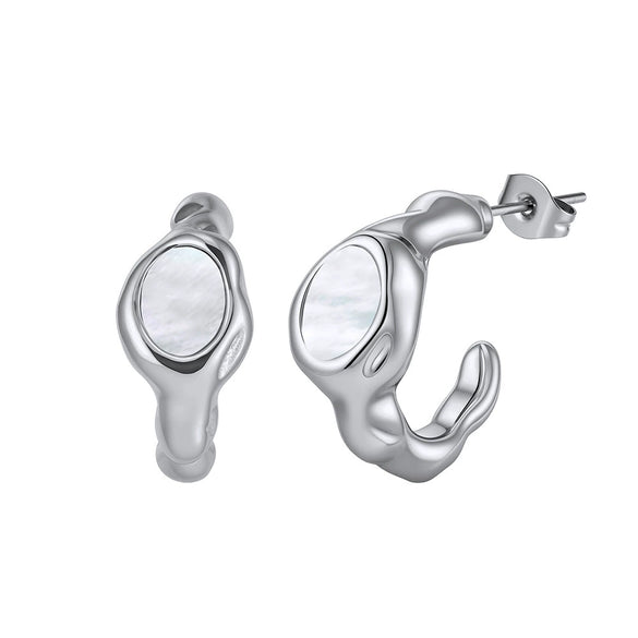 Wholesale Women's Oval And Geometric Motherofpearl And Stainless Steel Earrings With Vacuum Real Gold Plating In Pvd Furnace