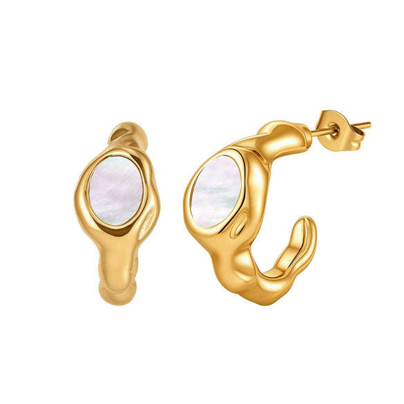 Wholesale Women's Oval And Geometric Motherofpearl And Stainless Steel Earrings With Vacuum Real Gold Plating In Pvd Furnace